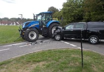 Tractor crash involving car at Chiddingfold