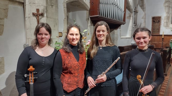 From left: Rosie Carr, Lii Carr, Carlie Bentley and Laura Maria Muurisepp Gutierrez, Ancora concert, Church of the Holy Rood, Holybourne, October 2022.