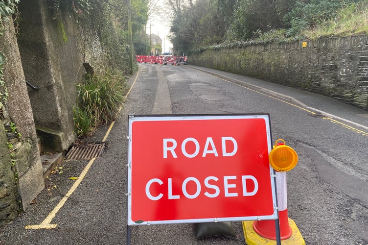 Race Hill in Launceston has been closed below the junction for Bounsall's Lane as it appears the wall to the right has collapsed