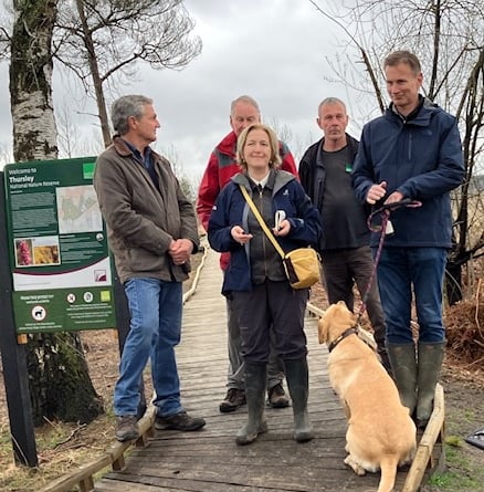 MP Jeremy Hunt expressed gratitude for the efforts of many individuals, but especially the local communities, in quickly rebuilding Thursley National Nature Reserve's boardwalk after the 2020 fire