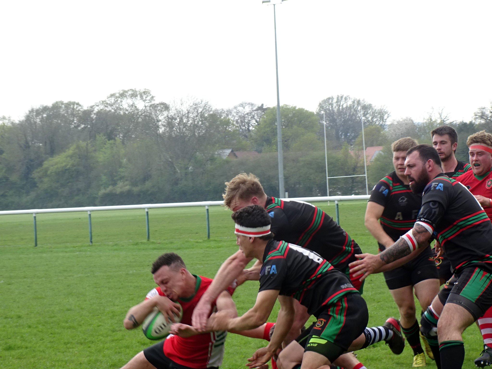 Joss Haslett dives over for Petersfield’s try against Millbrook in the Hampshire Plate final at Penns Place