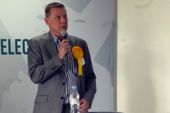 Cllr Steve Hunt, East Hampshire election count, Taro Leisure Centre, Petersfield, May 5th 2023.