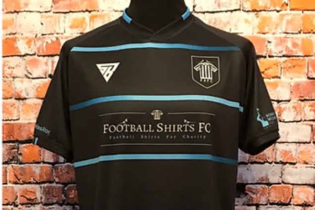 The Football Shirts For Charity kit for the game against Southampton Legends at Alton FC