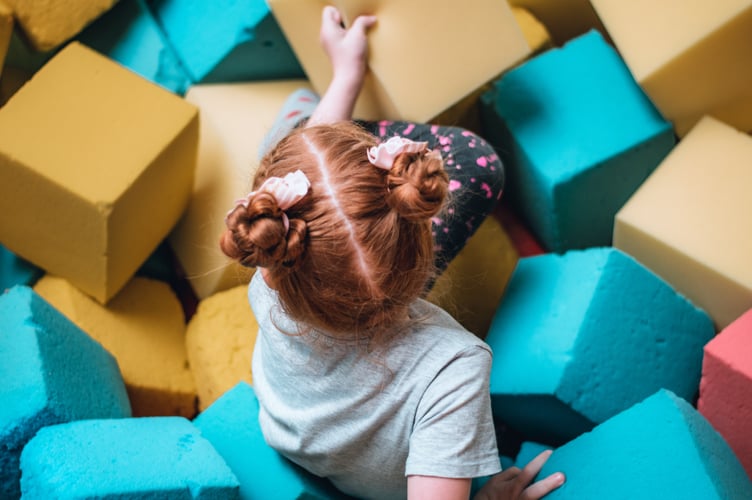 Toddler Soft Play Children Pool Of Cubes Games Human Female Play Girls Photos & Images Box Cardboard Public Domain Images