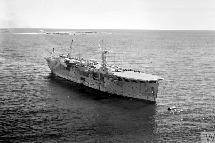 HMS Campania, the command ship for Operation Hurricane in 1952