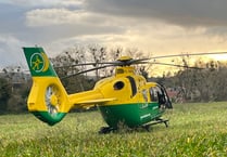 Air ambulance attending emergency incident at UCA Farnham