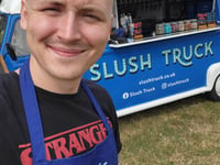Slushie and sweet seller Zack Hayter heads for Market Square in Alton