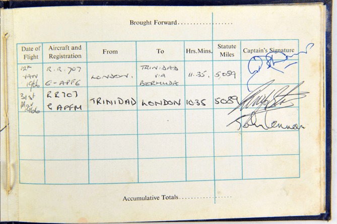 Also under the hammer was a BOAC Jet Club log book, signed by John Lennon and Ringo Starr in 1966, which fetched £2,470
