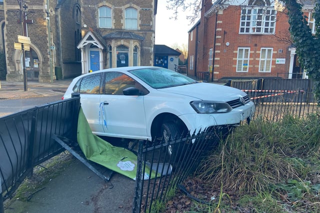 VIDEO: Car crashes into Farnham town centre barriers after hitting ice