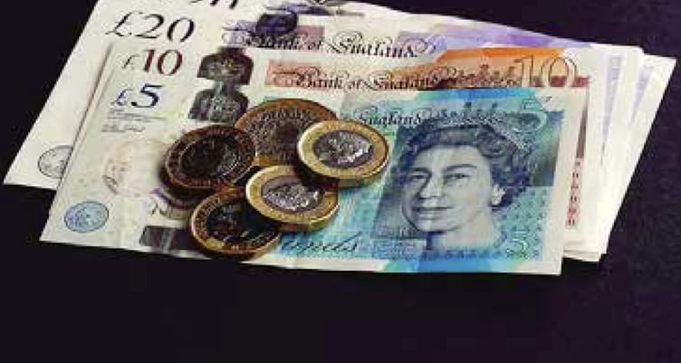 Notes and coins.