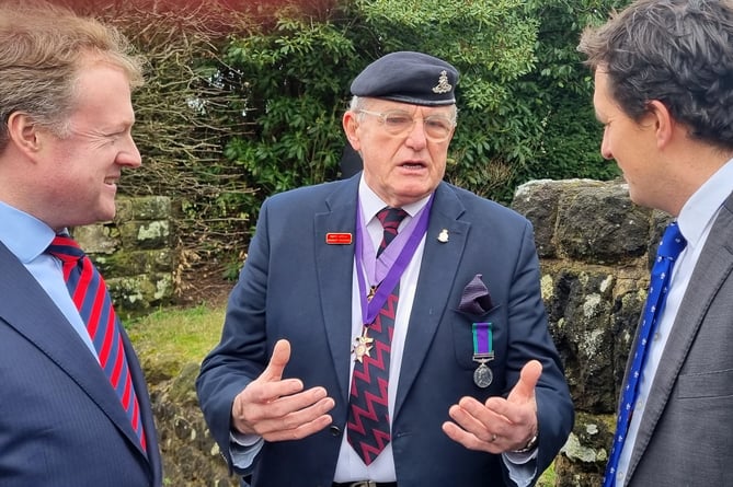 Jim Edwards, past president of Hindhead Royal British Legion, chats to Greg Stafford and Johnny Mercer
