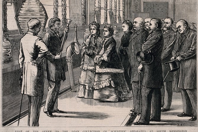 John Tyndall demonstrating a fog-horn to Queen Victoria and her entourage. Wood engraving by TB Wirgman, circa-1876 (https://wellcomecollection.org/)