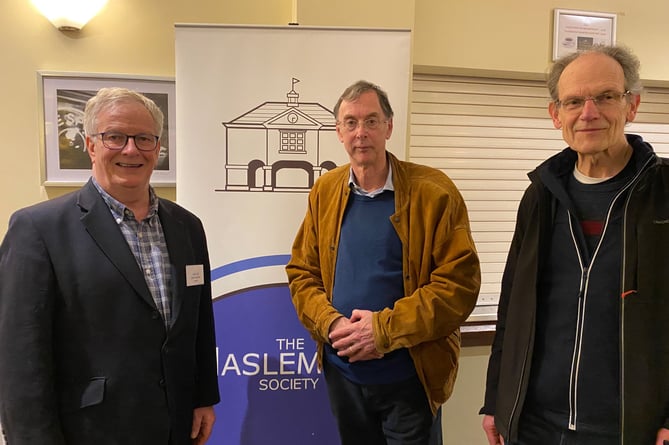 Left to right: Chris Harrison, chairman, Haslemere Society; Sir Roland Jackson; Clive Davidson, chair,  Transition Haslemere