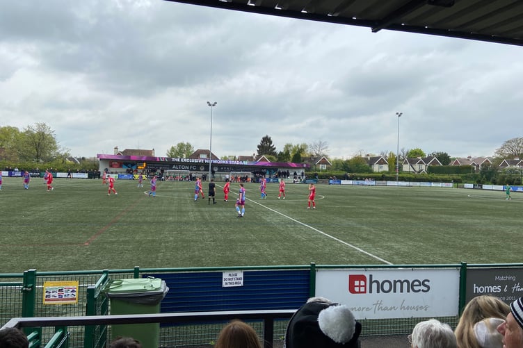 Action from Alton's Combined Counties Premier Division South match against Camberley Town