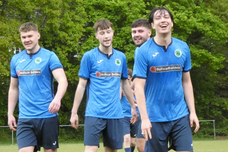 Liss Athletic celebrate a goal during their 3-0 win against Sway in the Hampshire Premier Football League Senior Division on Saturday (Photo: Simon Jasinski)