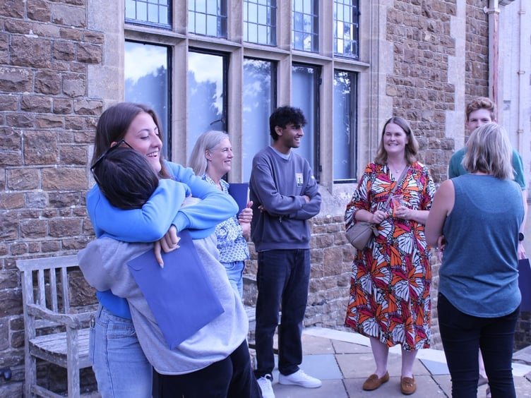 Hugs as students open their A-Level results at the Royal School