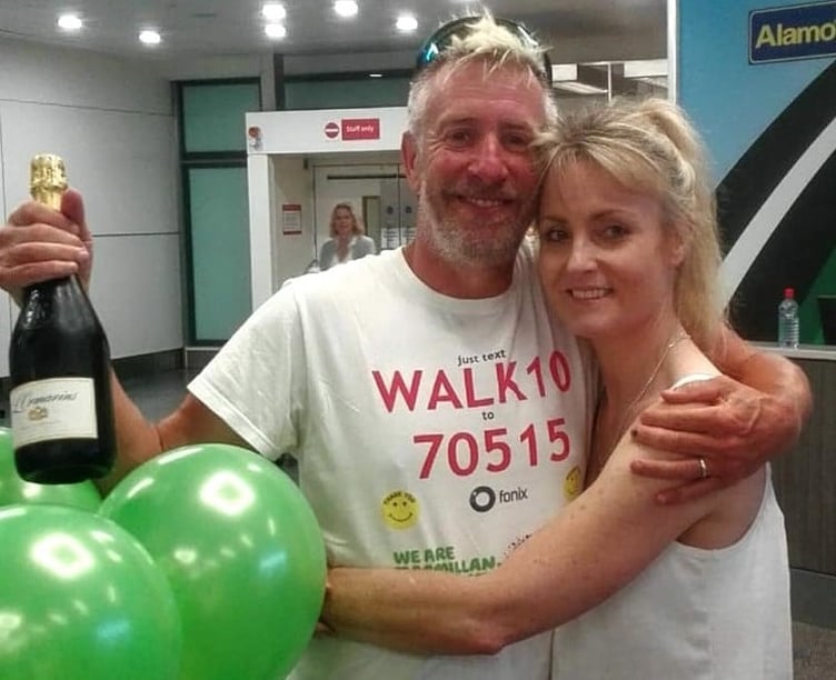 Mark Harris and his wife Jo after taking on a 1,000 mile walk