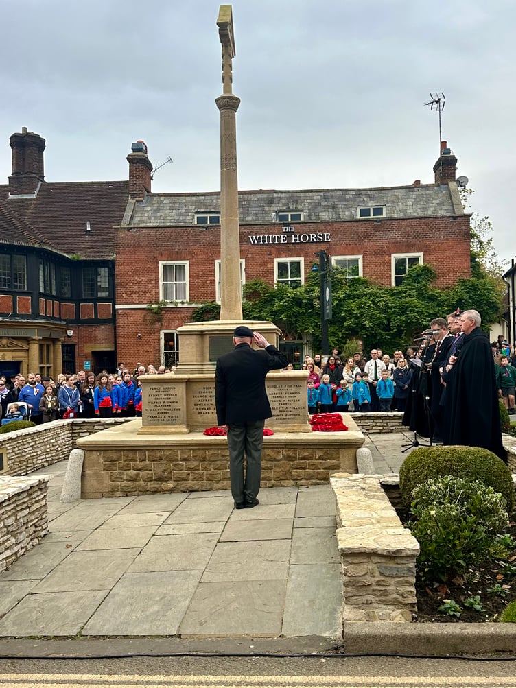 Veteran salutes Haslemere War Memorial during Remembrance Service