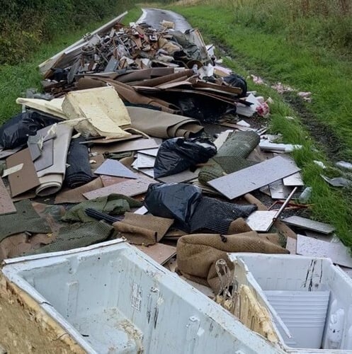 fly-tip on Hinton Manor Lane, Horndean, August 2023