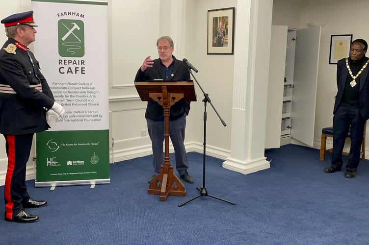 Martin Charter, chair of the Farnham Repair Cafe, at the King's Award for Voluntary Service ceremony.