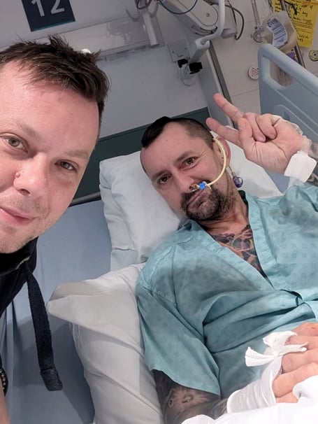 Pawel Koslicki, 45, with best friend Lukasz Dabrowski.  A dad-of-two has been left with a brain injury and several broken bones after a huge motorcycle accident- which shut down part of the motorway for over six hours.  Release date  January 14, 2025.  Pawel Koslicki, 45, sustained critical injuries during the crash on the M25 near Junction 15 for the M4 on November 17.  The accident, involving a red Yamaha motorcycle and a blue Mercedes S350 AMG, led to Pawel being airlifted to the hospital where he remains in serious condition.  Emergency services closed a stretch of the motorway for more than six hours, and Thames Valley Police are appealing for witnesses or anyone with dashcam footage.  The dad and avid motorcyclist has been left with a brain injury, multiple broken bones, and internal damage to his kidney, liver, and lung.   He currently cannot move his right arm, eat or drink unaided, and struggles with memory issues. His best friend of ten years, Lukasz Dabrowski, 41, who lives in Havant, Hampshire, says Pawels condition is improving, but that he may never fully recover.