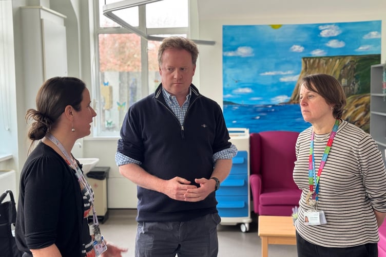 MP Gregory Stafford visits Haslemere Hospital to meet with NHS executives Associate Director of Operations for Community Services Angela Davies and Chief Executive of Royal County Surrey Hospital Louise Stead  