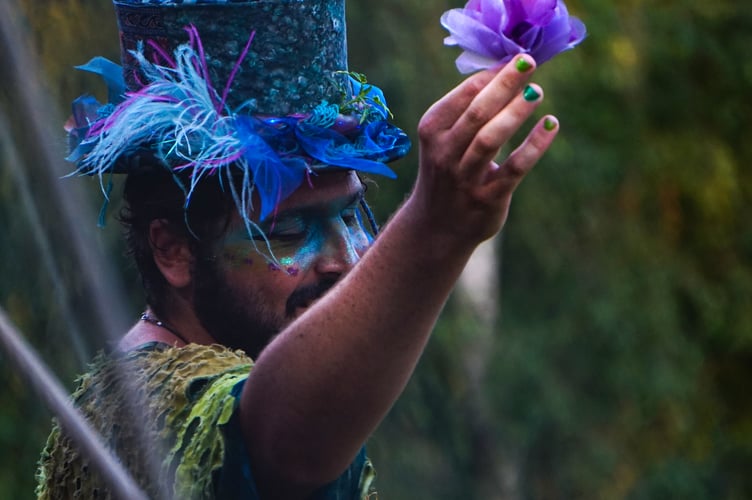 David McCarthy as Puck in a 2021 Petersfield Shakespeare Festival production of A Midsummer Night's Dream.