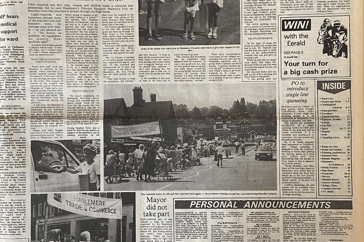 Haslemere Herald front page, July 13th 1984.