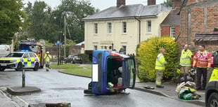 Car left on side following accident near Petersfield town centre