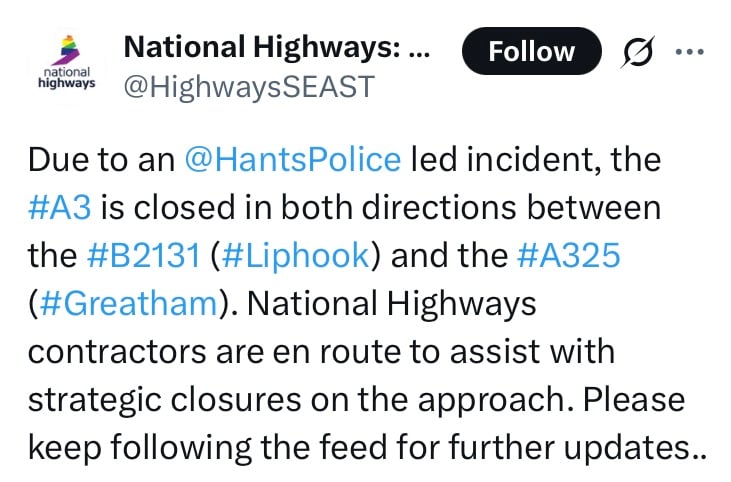 National Highways A3 Tweet