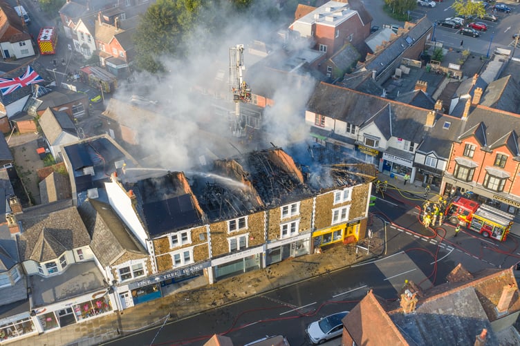 Drone footage taken by Big Ladder Photography of the fire in Lavant Street, Petersfield on July 3, 2025.