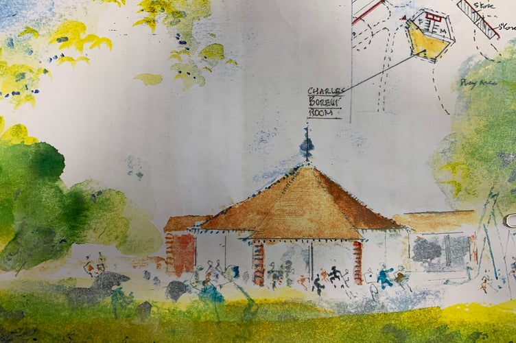 Micheal Blower's plans for the Charles Borelli Shelter in Gostrey Meadow, Farnham.