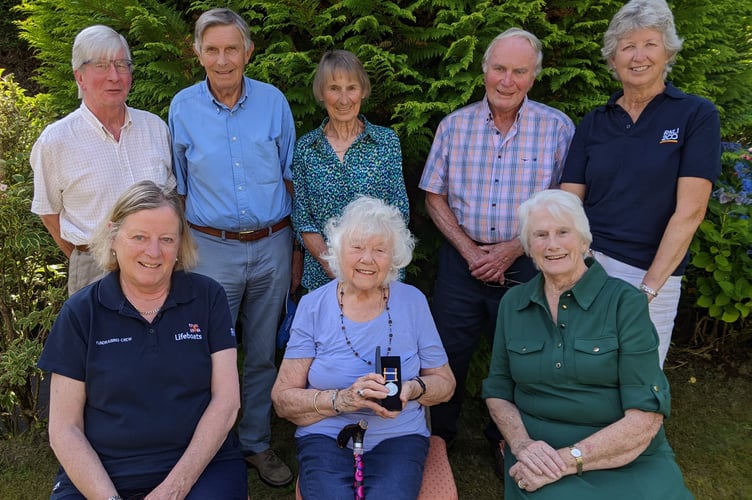 Sheila Carr 50 years medal award with  Haslemere and Hindhead RNLI branch committee