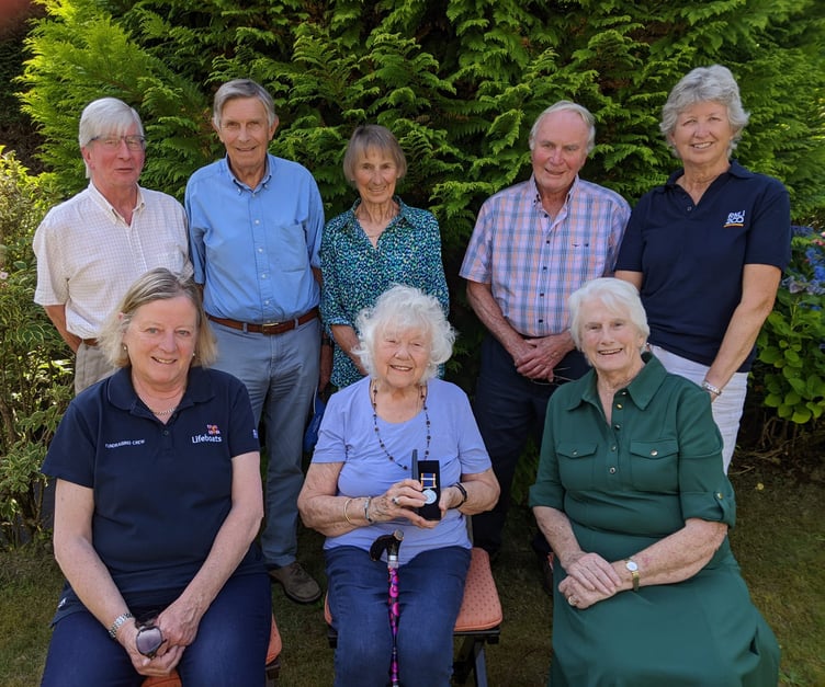 Sheila Carr 50 years medal award with  Haslemere and Hindhead RNLI branch committee