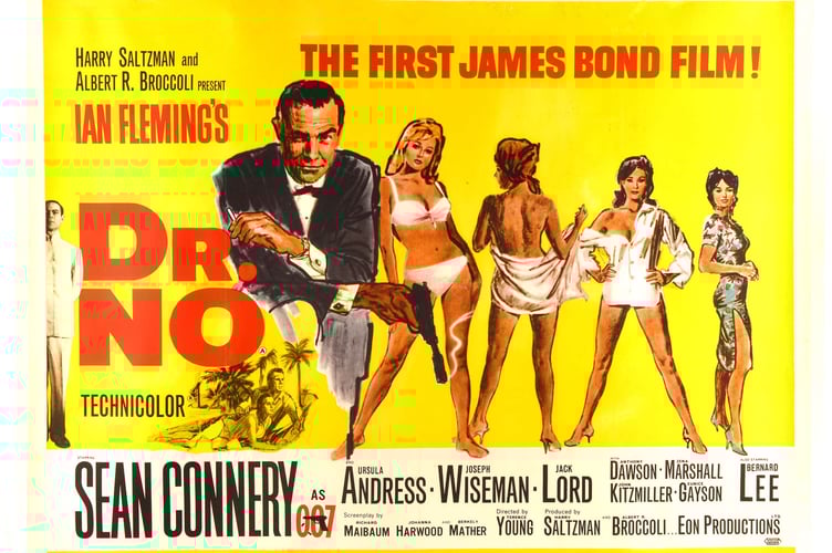 A British Quad film poster for the first James Bond film, Dr. No.