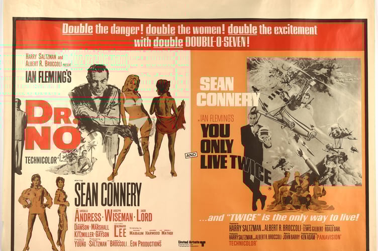 A British Quad double bill film poster advertising the James Bond movies Dr. No and You Only Live Twice.