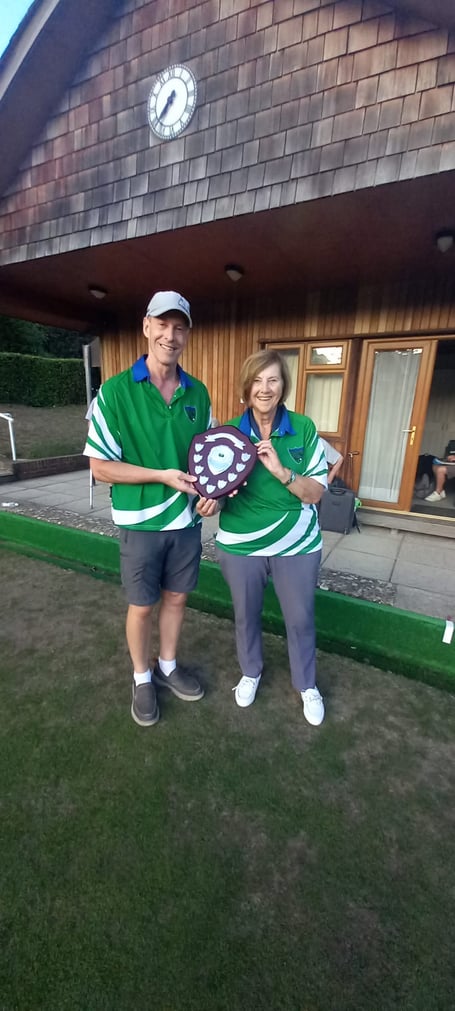 Andy Robinson (left) and Rosemary Wharton with the Frensham Shield (Photo: Jo Divall)