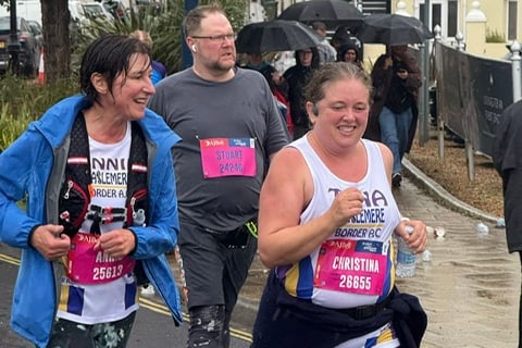 Annie Pritchard and Tina Fairminer near the finish line at the Great South Run