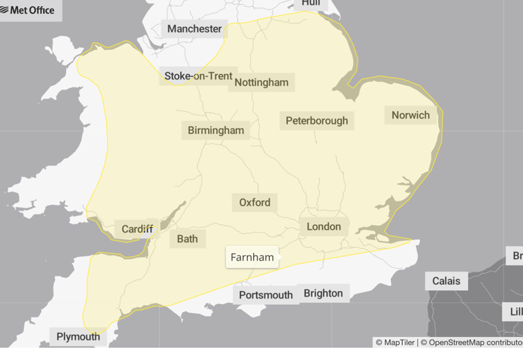 Met Office yellow weather warning for Friday Nov 14 2025