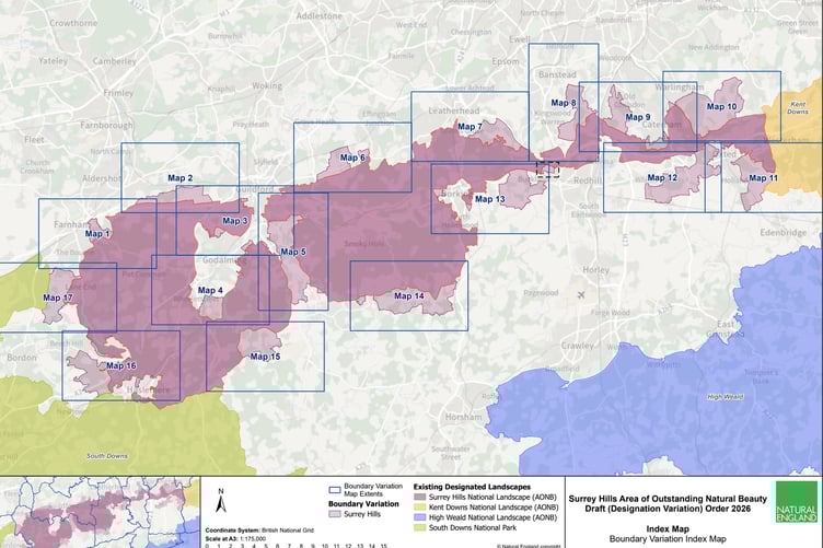 A map of the Surrey Hills.