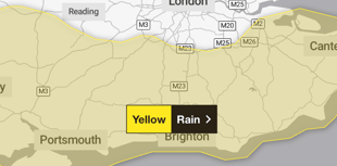 Heavy rain warning for Surrey and Hampshire