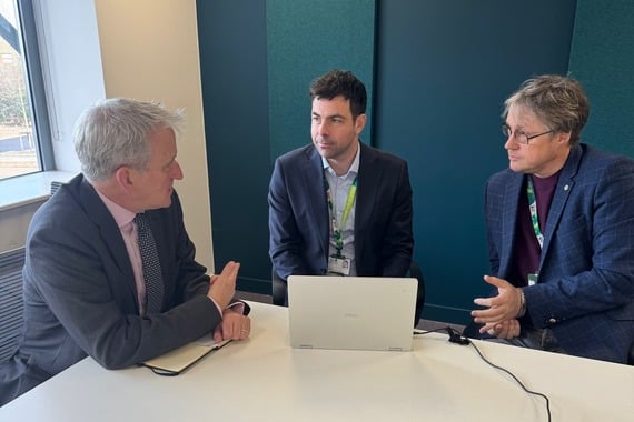 East Hampshire MP Damian Hinds discusses housing targets with East Hampshire District Council's Deputy Leader Cllr Andy Tree, and Leader Cllr Richard Millard.