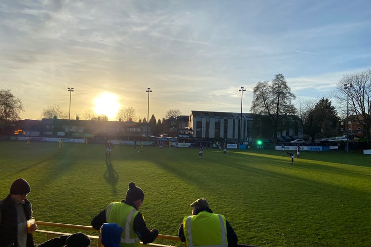Action from Farnham Town's Southern League Premier South match against Tiverton Town