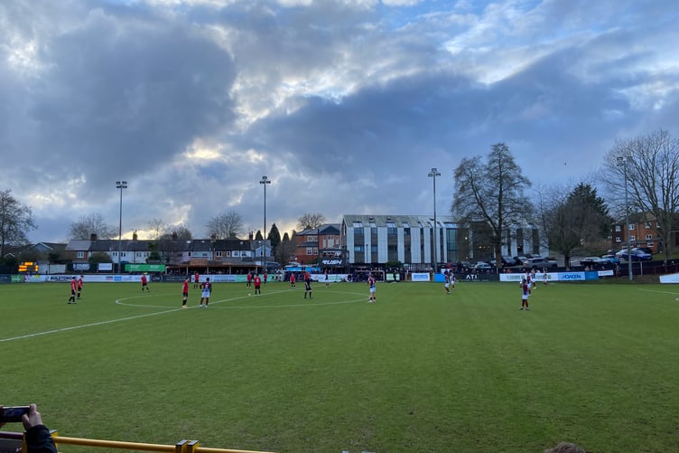 Action from Farnham Town's Southern League Premier South match against Evesham United