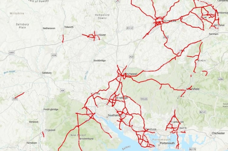 Proposed roads of the Lane Rental Scheme. 