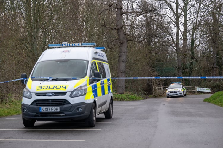 Police at the scene of murder investigation that has been launched following the death of a teenage boy in Guildford, Yesterday in Stoke Park at 18:10, Guildford Surrey, 20th January 2026 // A murder probe has been launched following the death of a teenage boy in Guildford. Emergency services were called to reports of a stabbing in woodland off Lido Road in Stoke Park - near to Guildford College - at around 6:10pm last night (Mon). Despite their best efforts a teenage boy died at the scene, Surrey Police said. An investigation is now underway. No arrests have been made.