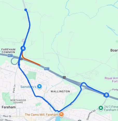 M27 J10 eastbound onslip closure. Image: Google Maps