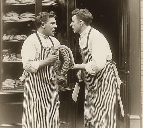 Vintage image AI fighting butchers