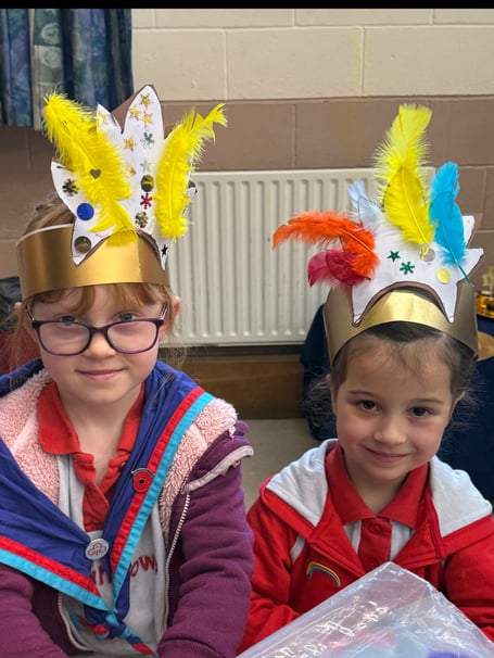Rainbows from Liphook District made beautiful hats to celebrate the 100th World Thinking Day, March 2026.