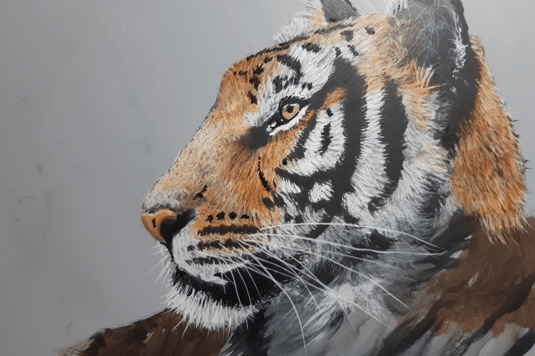 Jonathan Newey painted a tiger in acrylics for the Alton Art Society, March 21st 2026.